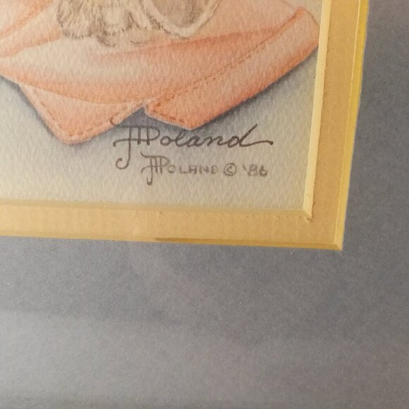 COPY - Vintage Signed 80s Wood Framed Bunny Rabbit Art - Picture 2 of 7